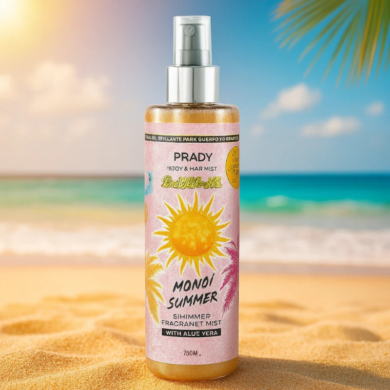 Brume corporelle et pailletée corps et cheveux “Monoi” – Prady